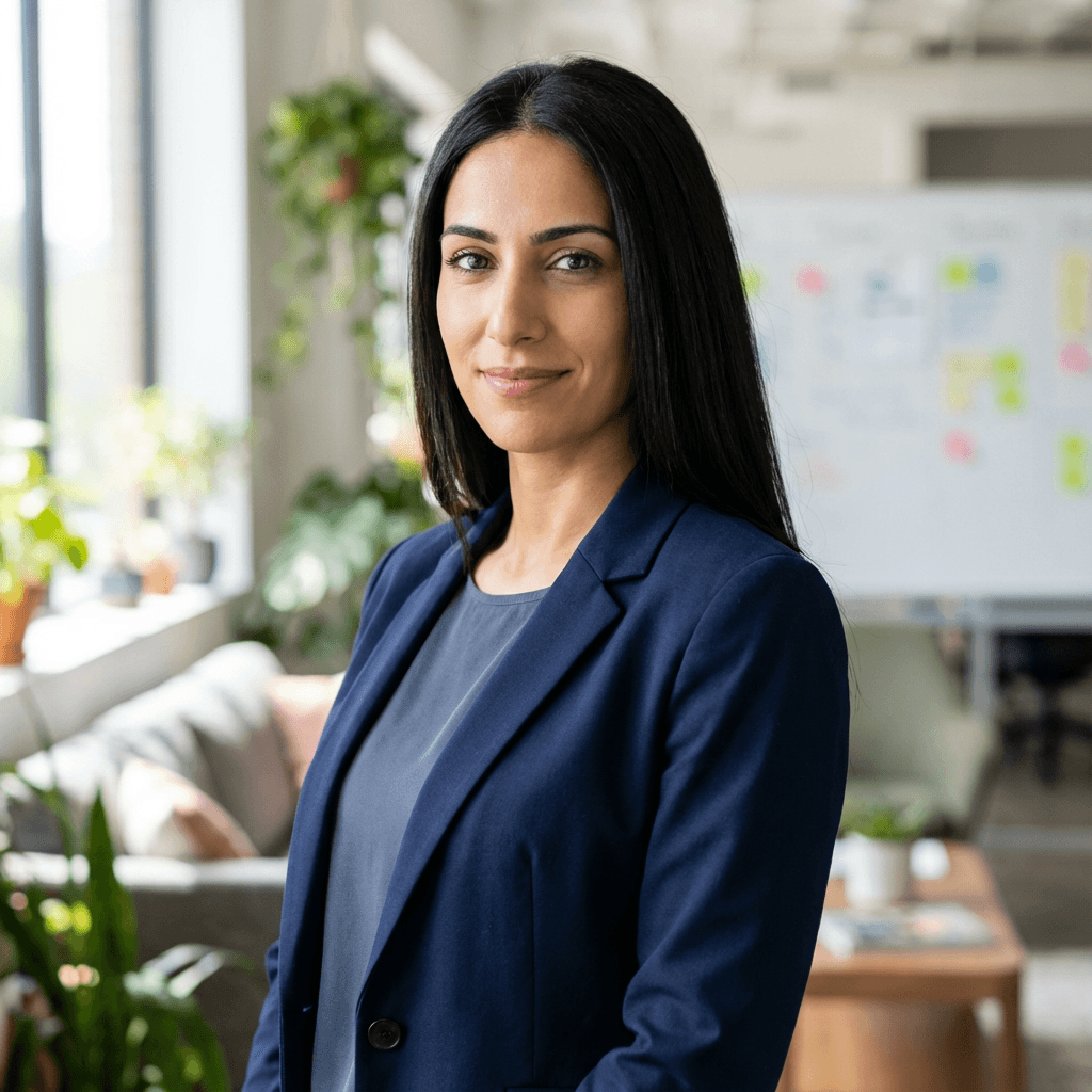 Portrait of Sarah Bennett in a professional blazer